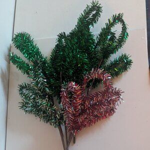 NWOT 5 Green Red Tinsel Floral Picks Christmas Holiday Decoration Ashland Decor